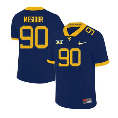 Men's West Virginia Mountaineers NCAA #90 Akheem Mesidor Navy Authentic Nike Stitched College Football Jersey OK15H85LU